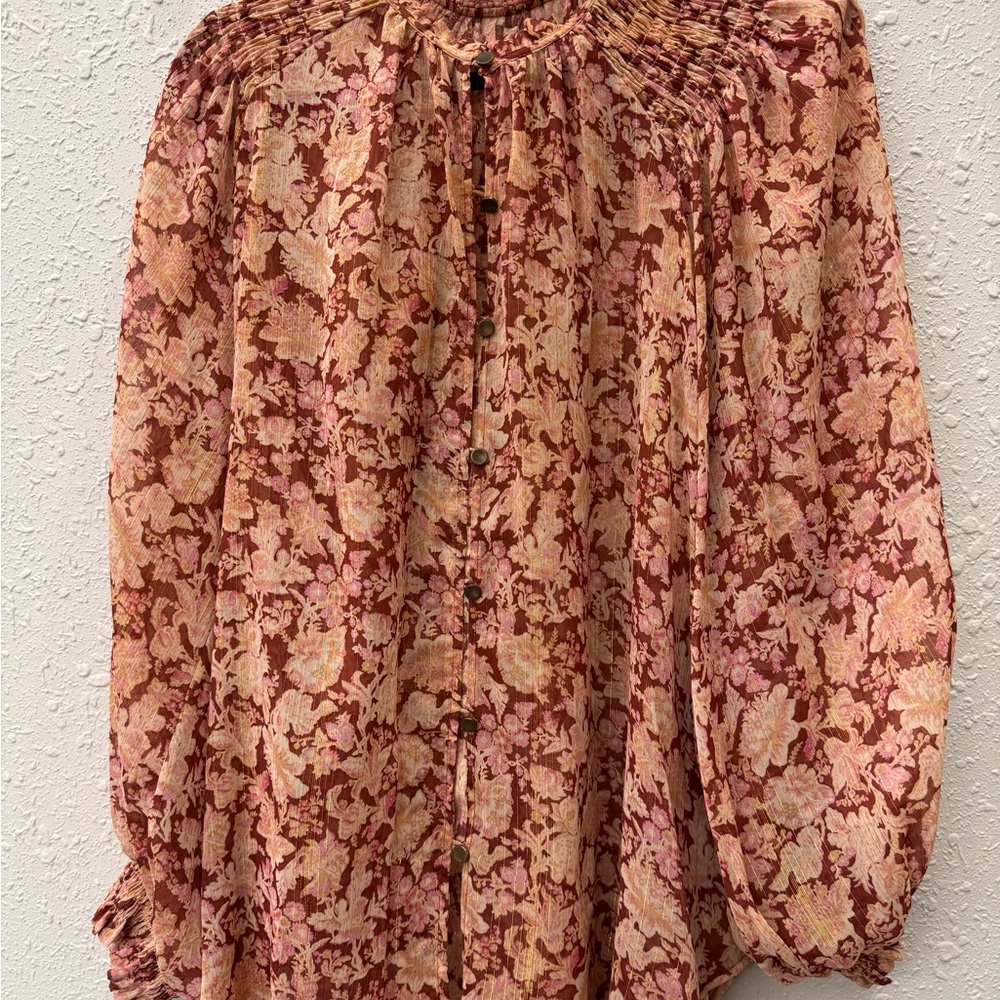 Anthropologie Floral Blouse - Pink and Brown